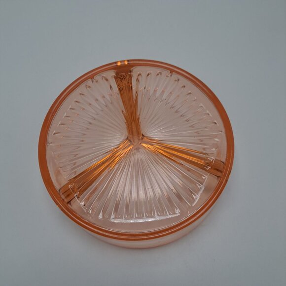 Vintage Pink Depression Glass 3 Section Divided Candy Nut Dish - Picture 6 of 16
